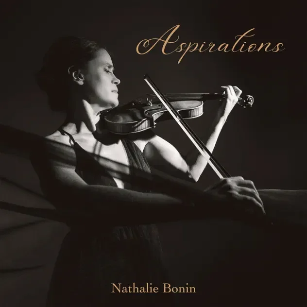 Aspirations album cover showing Nathalie Bonin playing violin in a black-and-white portrait.