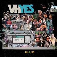 VHYES film poster with a collage of cast portraits and a video cassette.